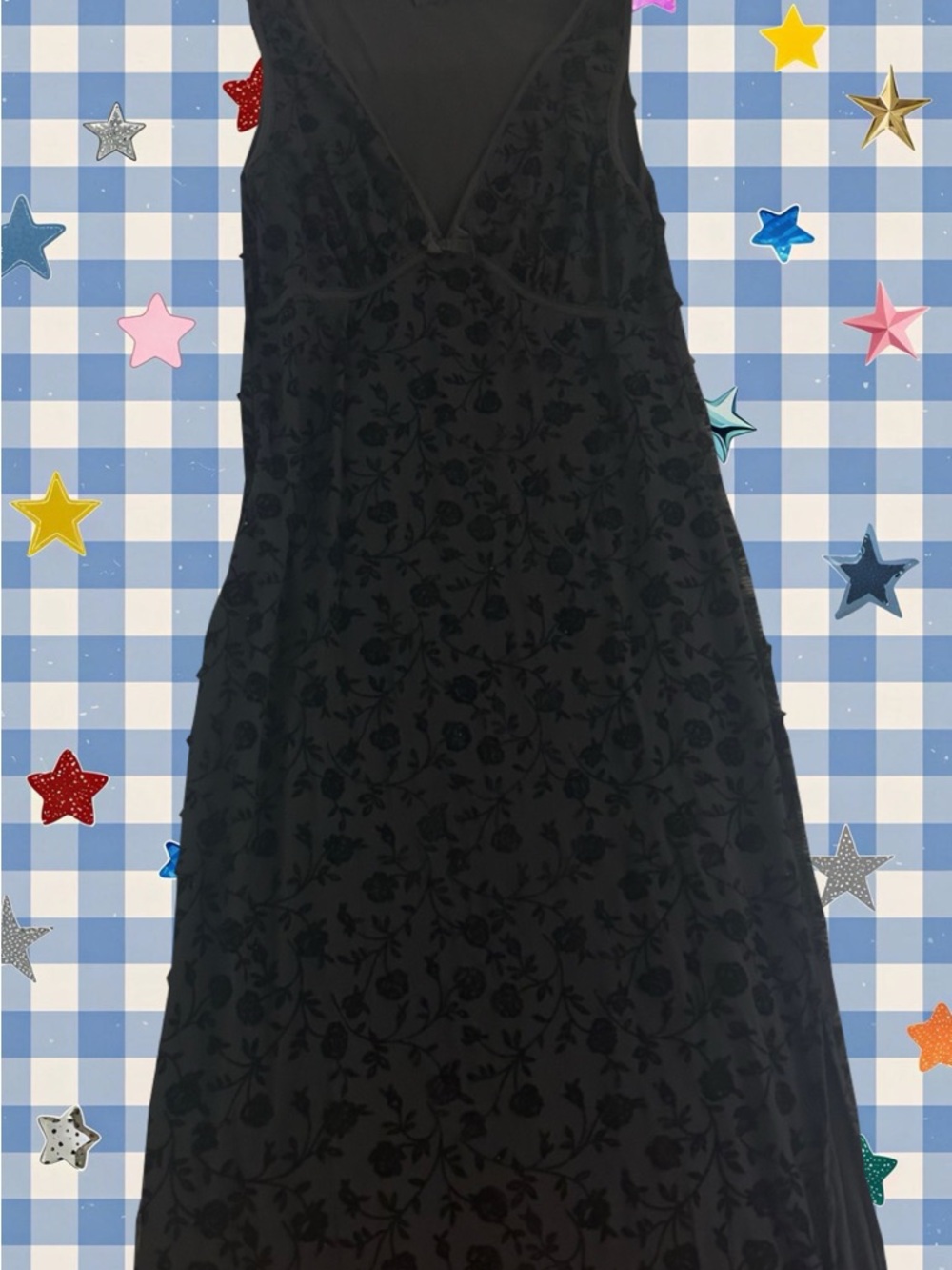 Black V-Neck Floral Velvet Pattern Maxi Dress